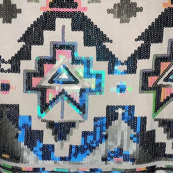 Express Aztec Sequin Tribal Cream Mini Skirt Size XS Colorful Boho Southwestern - Picture 3 of 7